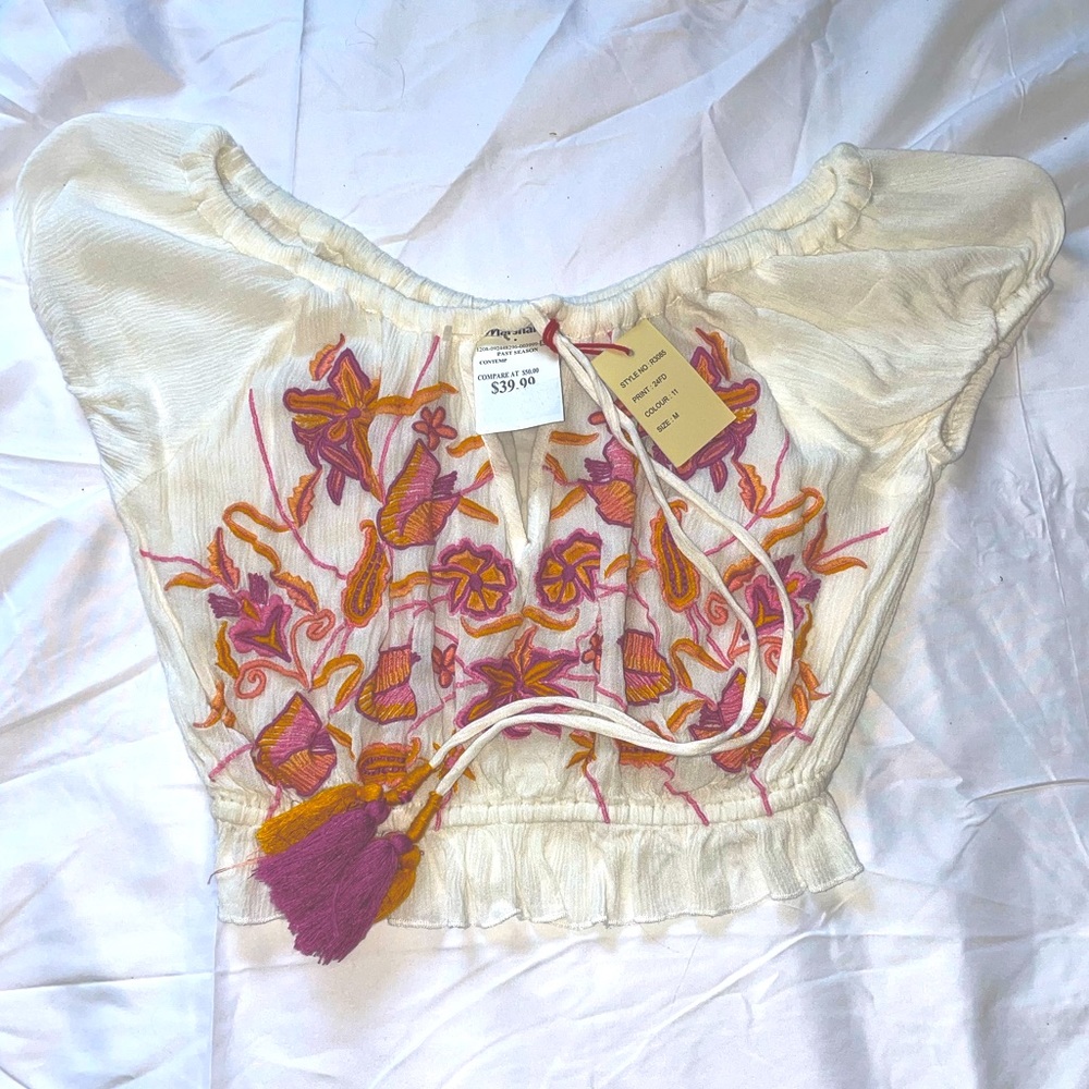 embroidered floral white top